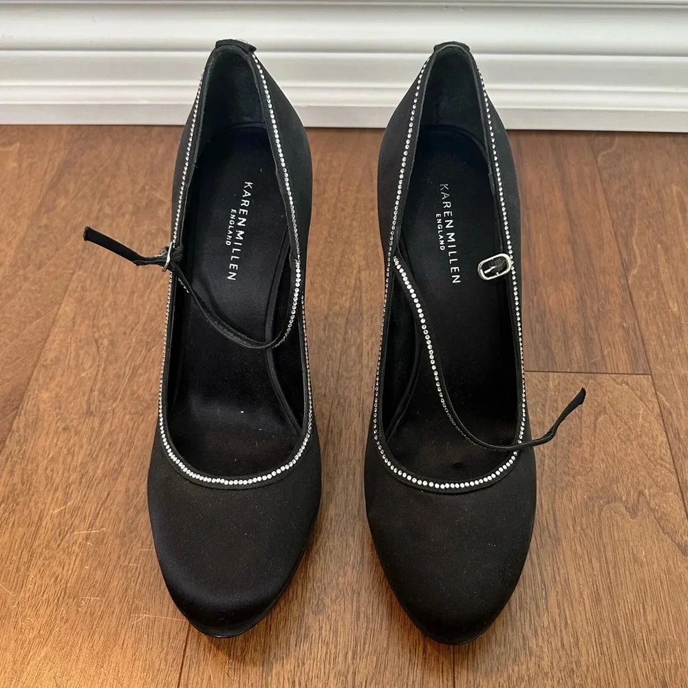 Karen Mullen Satin and Rhinestone Pumps Sz. 10 - Picture 3 of 7